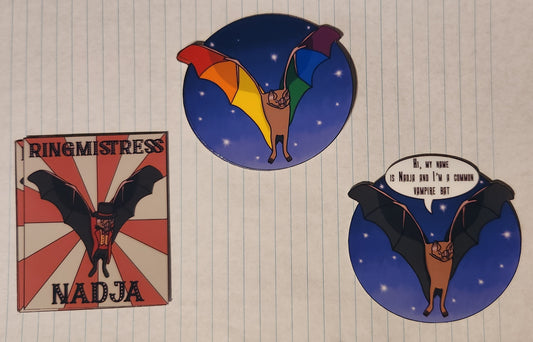 Nadja the Bat, 3" Stickers