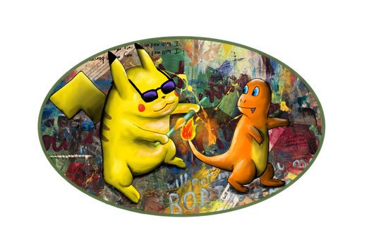 Glass Blowing Pikachu and Charmander Sticker