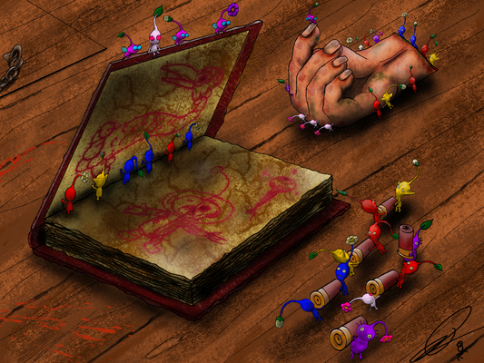 Pikmin with the Necronomicon, Digital Art Print